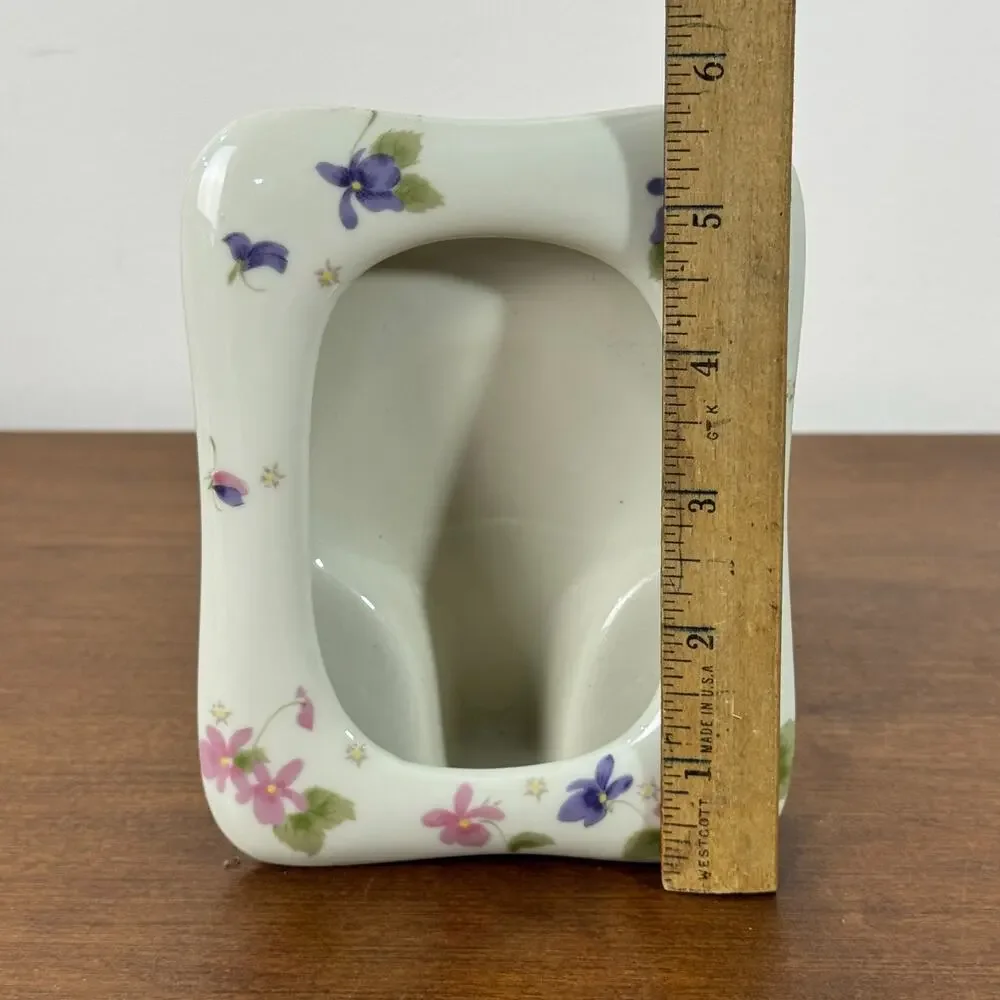 Vintage Small Picture Frame White With Pink Flowers Japan Fred Roberts Pocket